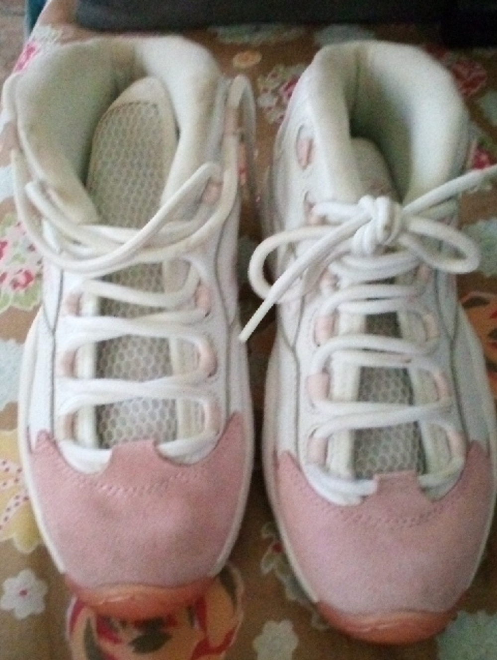 Reebok Kids White and Light Pink Lace-Up Sneakers